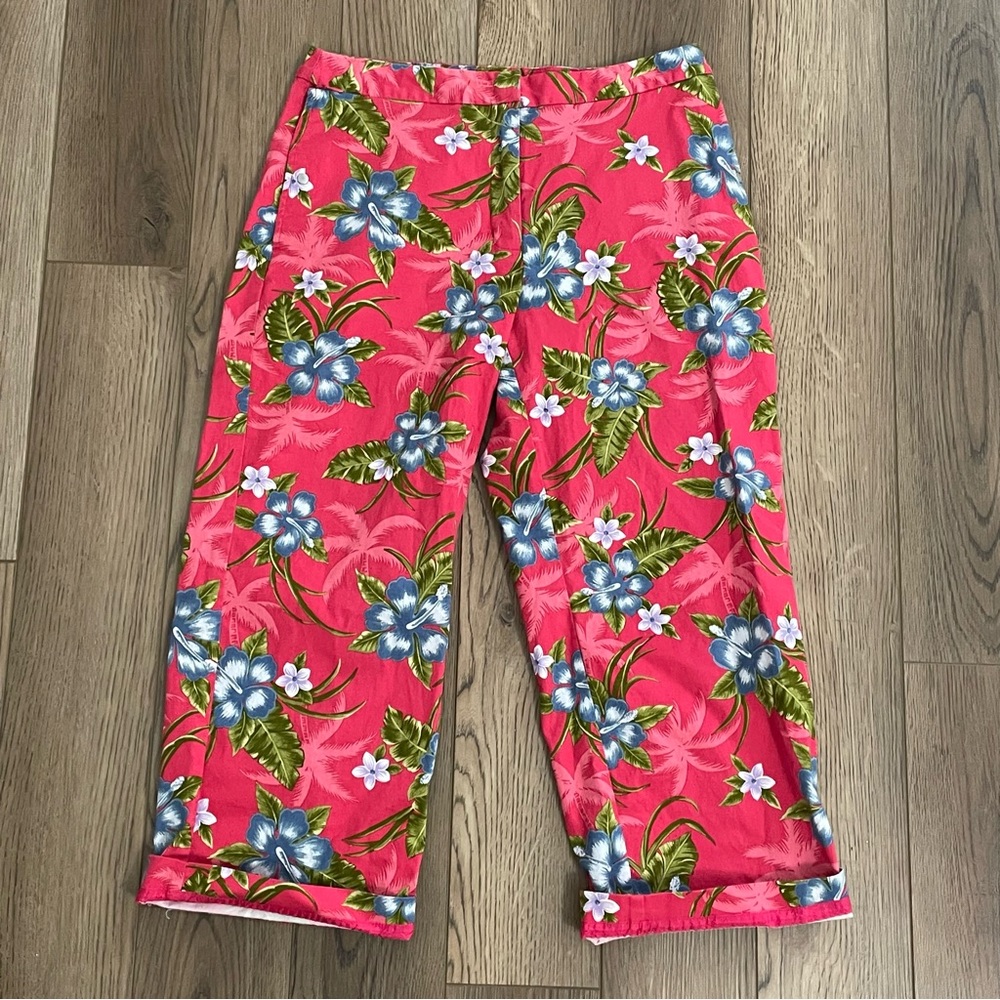 Tommy Bahama Stretch Hawaiian Print Pink Crop Pants‎